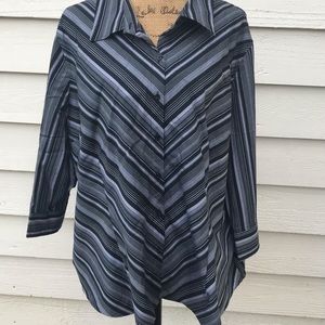 apt 9 black/gray striped button up blouse size 3X